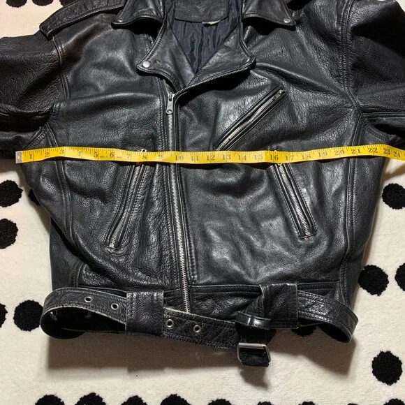 Vintage Black Leather Motorcycle Jacket Mens XL Biker Distressed Moto Coat - Picture 14 of 16